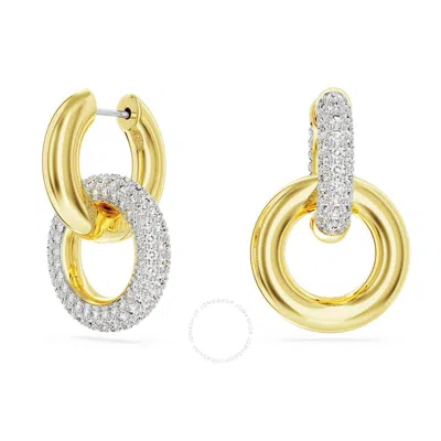 Swarovski Dextera Pierced Earrings Hoop Interlinked Gold Shiny Clear In Silver Tone