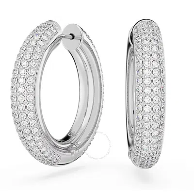 Swarovski Dextera Pierced Earrings Hoop Rhodium Shiny Clear In Silver Tone