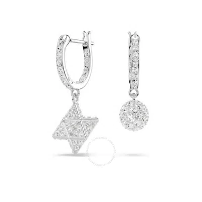 Swarovski Dextera Pierced Earrings Mini Hoop Star & Sphere Rhodium Shiny Crystal In White