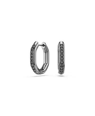 Swarovski Dextera Rhodium Plated Hoop Earrings In Black