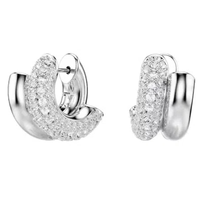Swarovski Dextera Rhodium Plated Hoop Earrings In Gray