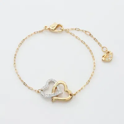 Swarovski Double Heart Bracelet Gp Rhinestone Gold Silver