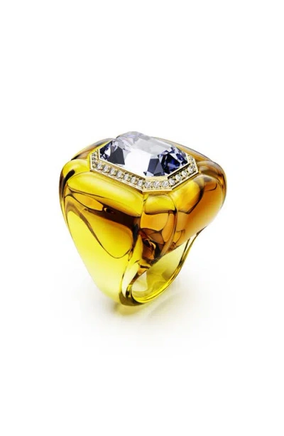 Swarovski Dulcis Crystal Cocktail Ring In Yellow/purple