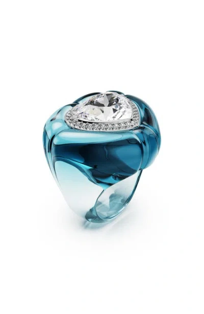 Swarovski Dulcis Crystal Heart Cocktail Ring In Blue