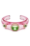 Swarovski Dulcis Mixed Cuts Multicolored Gold-tone Plated Cuff Bracelet In Pink/green Multi