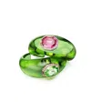 Swarovski Dulcis Octagon Cut Pave Gold-tone Plated Cuff Bracelet Set In Green