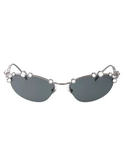 Swarovski Embellished Oval Frame Sunglasses In Grey