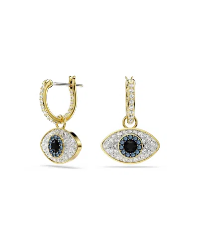 SWAROVSKI EVIL EYE, BLUE, GOLD-TONE PLATED SYMBOLICA DROP EARRINGS