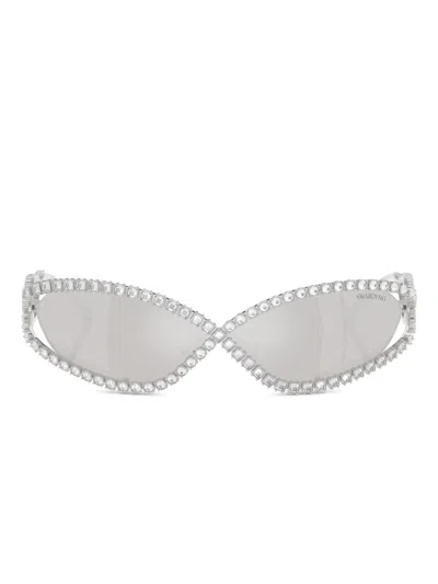 Swarovski Eyewear Crystal-embellished Geometric Sunglasses In Gray