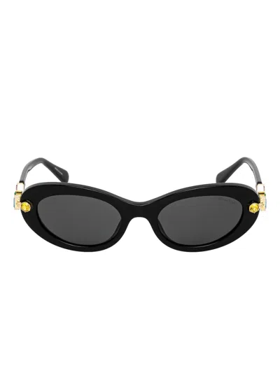 Swarovski Eyewear Crystal-embellished Oval-frame Sunglasses In Black