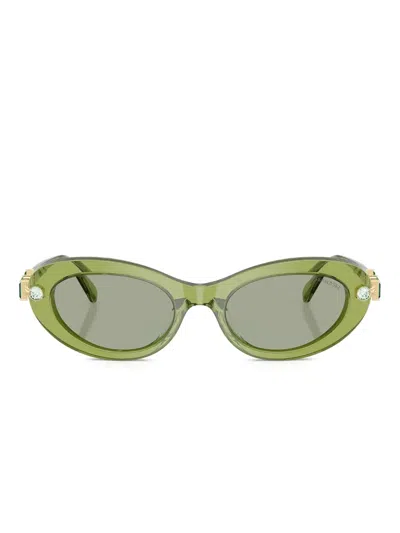 Swarovski Eyewear Crystal-embellished Oval-frame Sunglasses In 그린