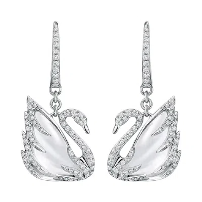 Pre-owned Swarovski Faithful Swan Earrings In Multi