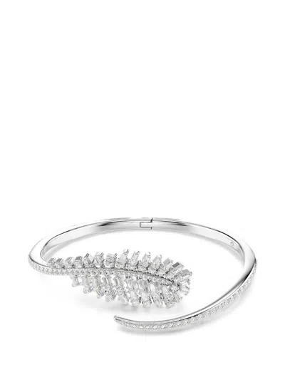Swarovski Feather-motif Crystal-embellished Bracelet In Silver