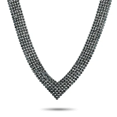 Swarovski Fit Rhodium-plated Stainless Steel Black Crystal Collar Necklace In Multi