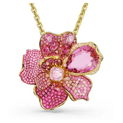 Swarovski Crystal Pave Flower Florere Pendant Necklace And Brooch In Pink