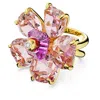 Swarovski Florere Motif Ring Double Shank Gold Shiny Pink In Silver Tone
