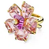 Swarovski Florere Motif Ring Double Shank Gold Shiny Pink In Silver Tone