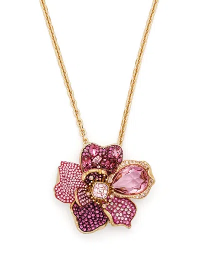 Swarovski Crystal Pave Flower Florere Pendant Necklace And Brooch In Pink