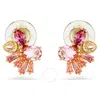 Swarovski Gema Clip Earrings Gold Shiny Pink In Silver Tone