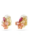 Swarovski Gema Clip Earrings Gold Shiny Pink In Pink