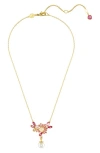 SWAROVSKI GEMA CRYSTAL FLOWER & IMITATION PEARL PENDANT NECKLACE