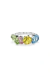 Swarovski Rhodium Plated Mixed Cuts Gema Ring In Multicolored