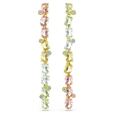 Swarovski Gema Gold-tone Plated, Asymmetrical Design, Mixed Cuts, Multicolored Drop Earrings