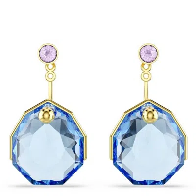 Swarovski Gema Gold-tone Plated Crystal Earrings In Blue