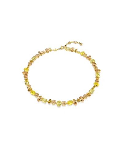 Swarovski Gema Gold-tone Plated Tennis Necklace In Yellow