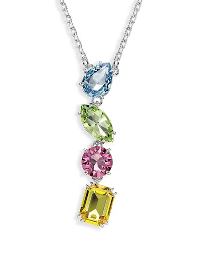 SWAROVSKI GEMA MULTICOLOR CRYSTAL LARIAT NECKLACE IN RHODIUM PLATED, 14.87-16.87