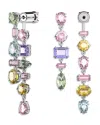 Swarovski Gema Multicolor Mixed Cut Linear Front To Back Earrings In Rhodium Plated In Multi