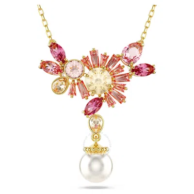 Swarovski Gema Pendant Pearl Gold Shiny Pink In Silver Tone