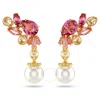 Swarovski Gema Pierced Earrings Drop Pearl Gold Shiny Pink In Silver Tone