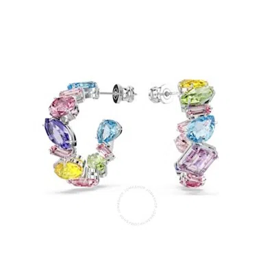 Swarovski Gema Pierced Earrings Mini Hoop Rhodium Shiny Multi In Silver Tone