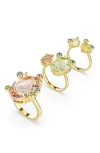 Swarovski Gema Set Of 3 Crystal Rings In Multicolored