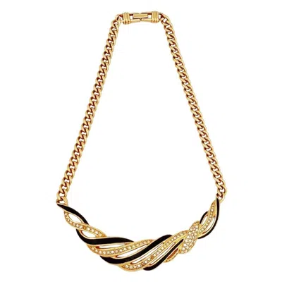 Pre-owned Swarovski Gilt & Black Enamel Bib Necklace By Swarovksi, 1980s