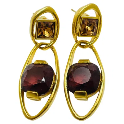 Pre-owned Swarovski Gold Plated Crystal Dangle Designer Earrings In Multi
