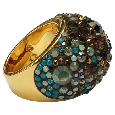 Pre-owned Swarovski Gold Plated Dome Cocktail Ring With Pav� Multi Coloured Crystals In Multiple