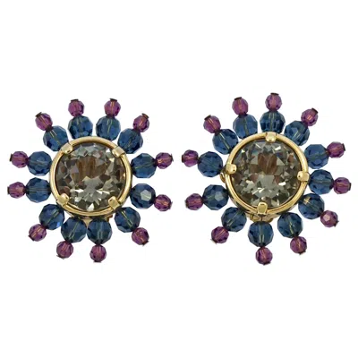 Pre-owned Swarovski Gold Plated Muted Pink Blue Gold Star Burst Crystal Clip On Earrings