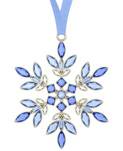 Swarovski Gold Tone Crystal Hanging Snowflake Ornament In Blue
