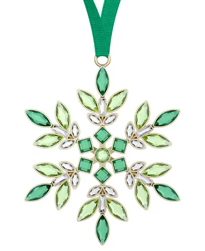 Swarovski Gold Tone Crystal Hanging Snowflake Ornament In Green