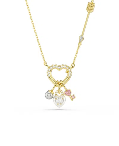 Swarovski Gold-tone Plated Heart Idyllia Pendant Necklaces In Orange