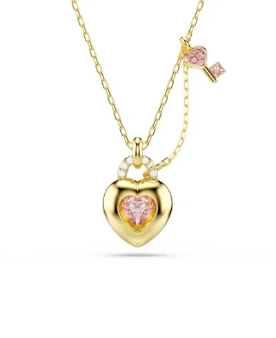 Swarovski Gold-tone Plated Heart Lock And Key Idyllia Pendant Necklaces In Neutral
