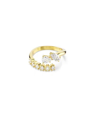 Swarovski Gold-tone Plated White Crystal Ring In Gold,crystal