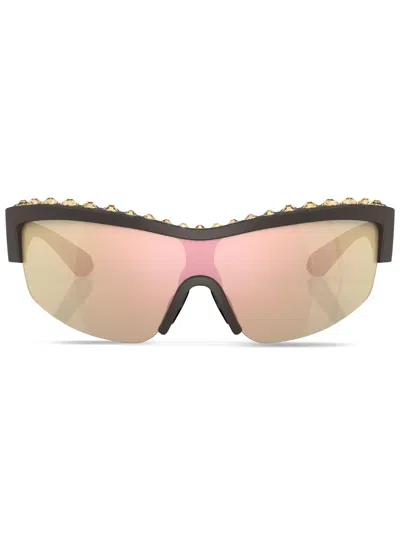 Swarovski Half-rim Shield-frame Sunglasses In Brown