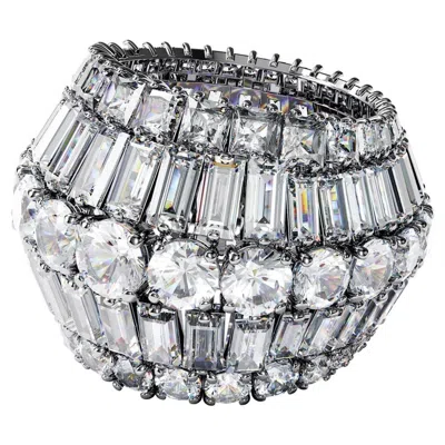 Swarovski Hyperbola Cocktail Ring Large Rows Rhodium Shiny White