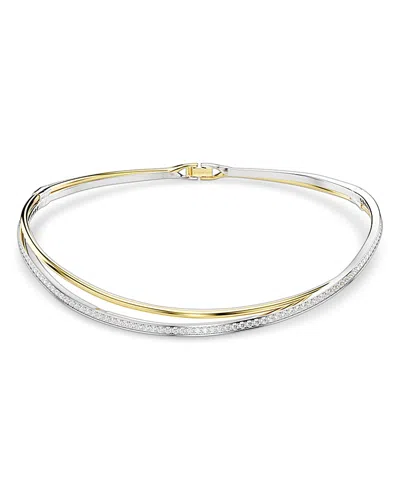 SWAROVSKI HYPERBOLA CRYSTAL CROSSOVER CHOKER NECKLACE IN GOLD TONE & RHODIUM PLATED, 13.87