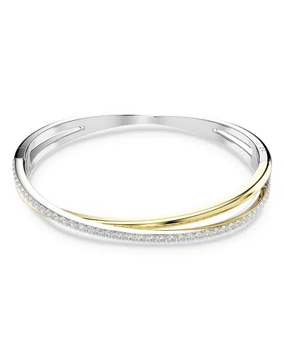 SWAROVSKI HYPERBOLA CRYSTAL DOUBLE ROW BANGLE BRACELET IN GOLD TONE & RHODIUM PLATED