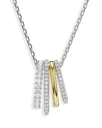 SWAROVSKI HYPERBOLA CRYSTAL MULTI RING PENDANT NECKLACE IN GOLD TONE & RHODIUM PLATED, 14.87-16.87