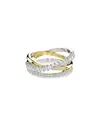 Swarovski Hyperbola Crystal Triple Band Ring In Gold Tone & Rhodium Plated In Two Tone